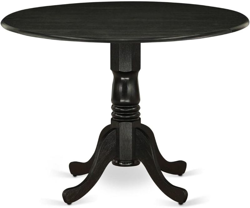 Photo 1 of (base only) East West Furniture DLT-ABK-TP Dublin Dining Table - a Round Wooden Table Top with Dropleaf & Pedestal Base, 42x42 Inch, Wirebrushed Black
