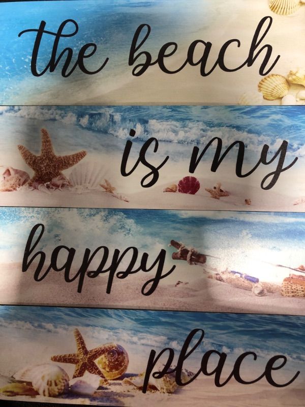 Photo 1 of "THE BEACH IS MY HAPPY PLACE" WALL PAINTINGS 4 CT