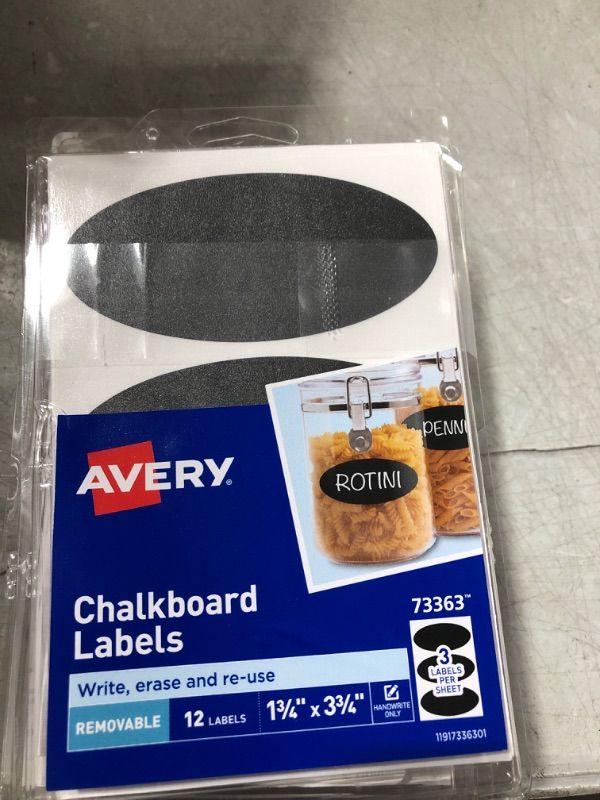 Photo 2 of Avery Chalkboard Labels, 1-3/4" x 3-3/4" Removable Labels, Black, Non-Printable, 12 Oval Labels Total (73363) (Pack of 2) 12 Count 6 PACKS 