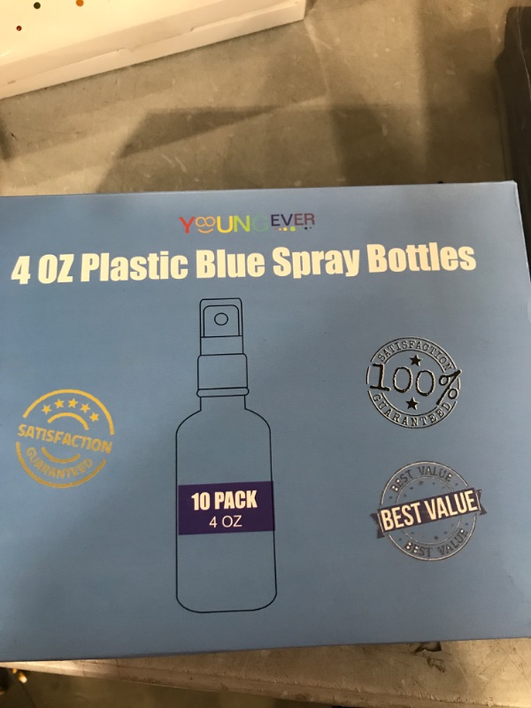 Photo 2 of Youngever 10 Pack Blue Plastic Spray Bottles 4 Ounce, Refillable Plastic Spray Bottles with Lids, Empty Fine Mist Plastic Mini Travel Bottles