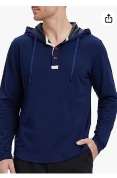 Photo 1 of 3 XL- Men's Casual Long Sleeve Henley Sweatshirt Mens Hoodies Pullover Fashion Lightweight Hooded Shirt for Men- NAVY BLUE