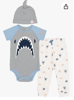 Photo 1 of 12 MONTHS-JAWS Welcome to the Universe Baby Shark Baby Bodysuit, Pant & Hat 3 Piece Set
