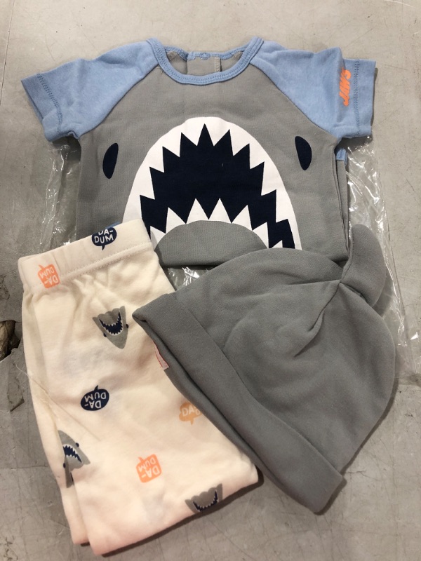 Photo 2 of 12 MONTHS-JAWS Welcome to the Universe Baby Shark Baby Bodysuit, Pant & Hat 3 Piece Set