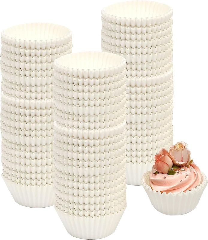 Photo 1 of 2 pack- 600 Pcs Mini Cupcake Liners Baking Cups White Muffin Odorless Liners for Baking 1.25 Inch Bottom(Small Size) - white