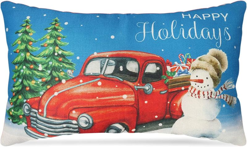 Photo 1 of 2 PACK- Christmas Pillow Covers 12x20, Christmas Throw Pillow Covers Happy Holiday Throw Pillow Covers Merry Christmas Pillow Covers Farmhouse Decorative Pillow Covers for Sofa Couch Bedroom