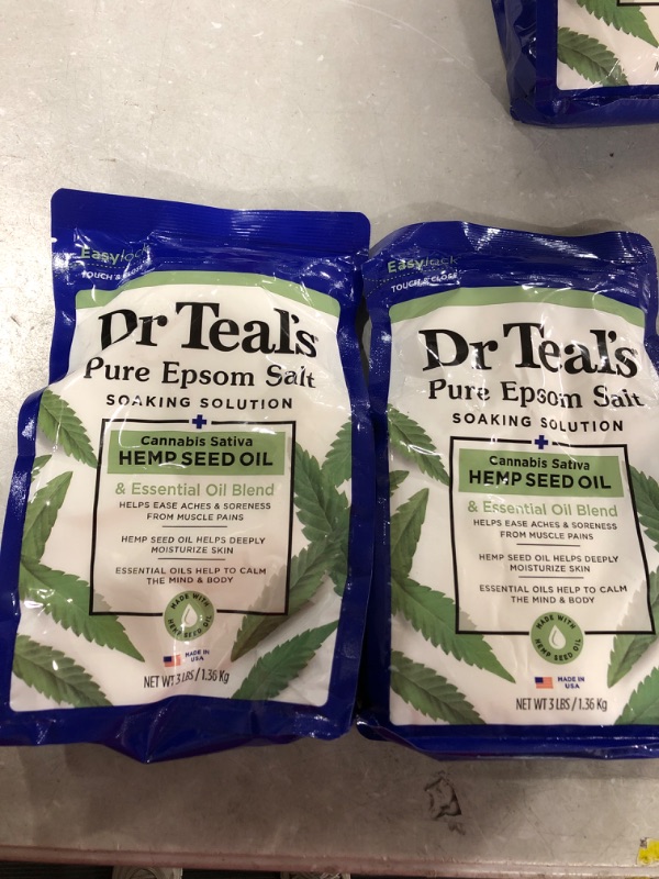 Photo 2 of 2 PACK- Dr Teal's Pure Epsom Salt Soak, Cannabis Sativa Hemp Seed Oil with Essential Oil Blend, 3 lbs (Packaging May Vary) Cannabis Sativa Hemp Seed Oil 3 Pound