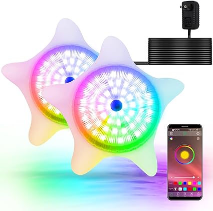 Photo 1 of 2-Pack LED Pool Lights with APP Control for Above Ground Pools, 15W RGB Floating LED Lights with Smart Music Sync Color Changing, Landscape Underwater Lights for Swimming Pools, Fountains, Aquarium