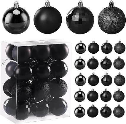 Photo 1 of 24 Pieces Christmas Ball Ornament Set, 1.57 Inch Mini Ball Ornaments, Shatterproof Christmas Tree Topper Hanging Balls, Pendant Holiday Wedding Party Ball Decorations (Black) 