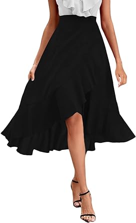 Photo 1 of Caitefaso Women's High Waist Midi Skirt Business High Low Hem Asymmetrical Ruffled Dress / SIZE SMALL 
