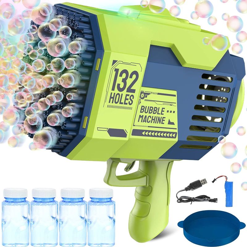 Photo 1 of 132 Hole Rocket Bubble Machine Gun, Bubble Blower Machine Colorful Light Up Bubble Gun, Bubble Maker Gun Toys for Wedding Bubbles Outdoor Indoor Birthday Party Favors Gift?Green? 