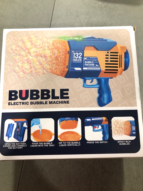 Photo 2 of 132 Holes Bubble Gun Machine - Rocket Bubbles Blaster with Led Lights Summer Idea Gifts Toys for Kids Boys Girls 3 4 5 6 7 8 9 10 11 12 Years Old (Blue) 132 Holes Blue