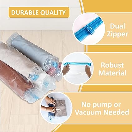 Photo 1 of 12 Travel Compression Bags Vacuum Packing, Roll Up Space Saver Bags for Luggage, Cruise Ship Essentials (5 Large /5 Medium/2 Small Roll) 