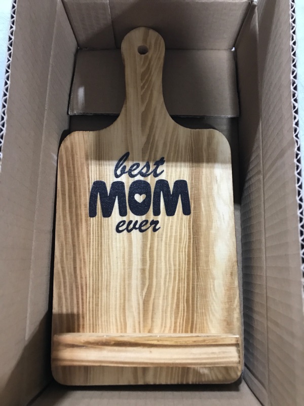 Photo 1 of Agirlvct Cookbook Stand for Kitchen,Rustic Wood Cook Book Holder with Kickstand, Countertop Recipe Book Display iPad Holder with Black Cursive "Best Mom Ever"for Display,Birthday Mother’s Day Gift