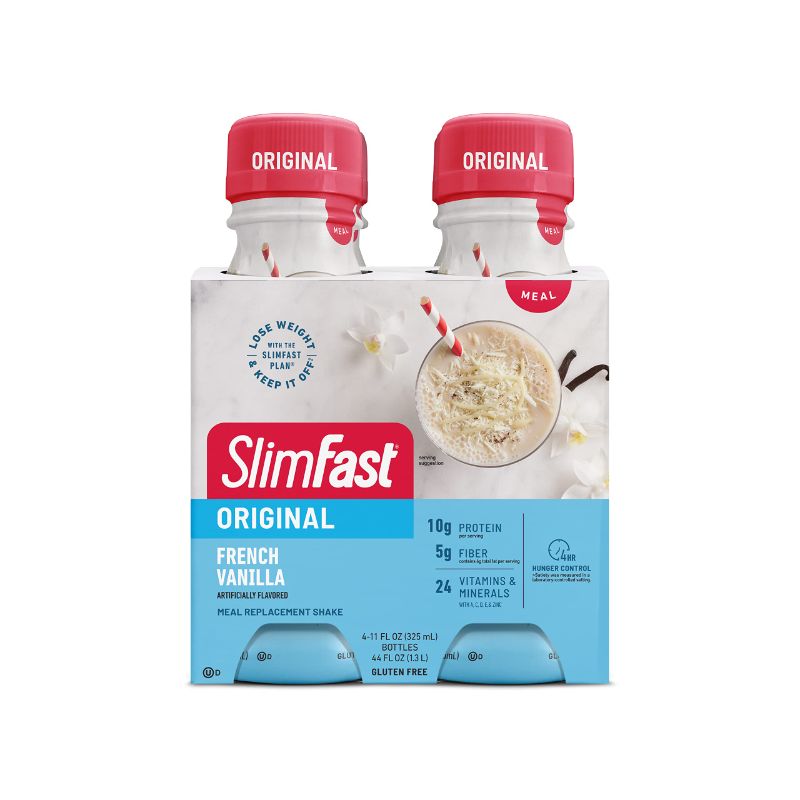 Photo 1 of  2 SlimFast Meal Replacement Shake, Original French Vanilla, 10g of Ready to Drink Protein for Weight Loss, 11 Fl. Oz Bottle, 4 Count