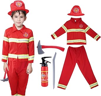 Photo 1 of cheerdecor Firefighter Costume for Kids - Toddler Fireman Costume Set Fireman Dress up Realistic Fireman Costume Outfits L