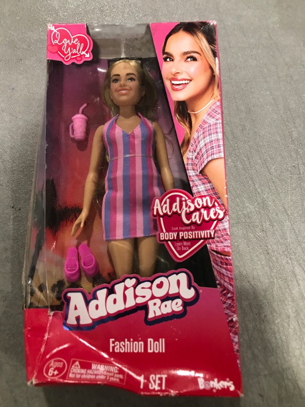 Photo 2 of Addison Rae Fashion Doll - Beach; Trendsetting Style; Contains 11” Doll and Accessories, Including a Smoothie Cup, Sandals, and Sunglasses