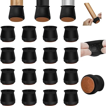 Photo 1 of 16 Pcs Silicone Chair Leg Floor Protectors,Chair Leg Cover with Wrapped Felt,Furniture Pads for Hardwood Floors,Silky Smooth Without Noise Worries-Small(Fit0.75''-0.9'') Black
