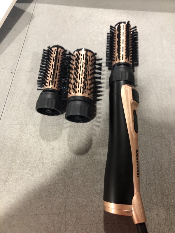 Photo 1 of Beautimeter Hair Dryer Brush, 3-in-1 Round Hot Air Spin Brush Kit for Styling and Frizz Control, Negative Ionic Blow Hair Dryer Brush Volumizer, 3 Detachable Auto-Rotating Curling Brush, Black & Gold