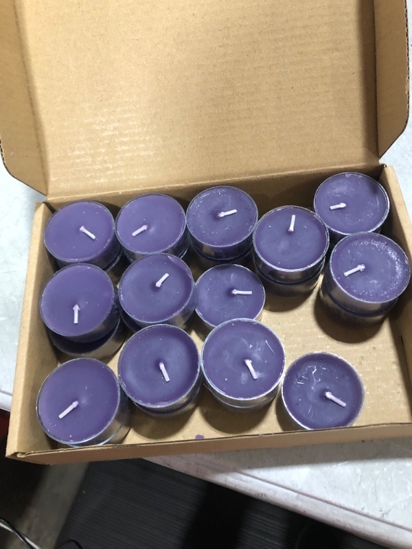 Photo 1 of 24 Pcs Lavender Tealight Candle Scented Mini Tea Lights Smokeless Long Burning Clear Cup Candles Votive Candles Aromatherapy with 3 to 4 Burn Hours for Stress Relief Relaxation Spa Bath
