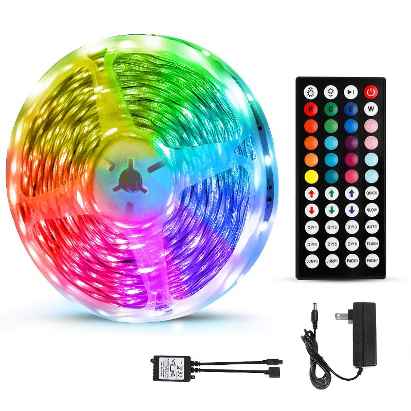 Photo 1 of 65.6ft/20M LED Strip Lights,5050 RGB Flexible Non-Waterproof Tape Lights with 24V Power Supply 44Key IR Remote Controller for Bedroom,Room Lights,RGB Led Strip Lights