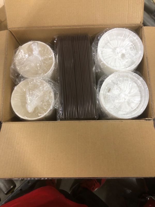 Photo 2 of [100 Pack] 16 oz Paper Coffee Cups, Disposable Paper Coffee Cup with Lids, Sleeves, and Stirrers, Hot/Cold Beverage Drinking Cup for Water, Juice, Coffee or Tea, Suitable for Home,Shops and Cafes 16oz 100Pack