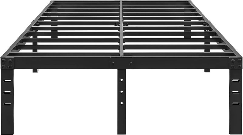 Photo 1 of 14 Inch Metal Full Size Bed Frame - Double Black Basic Anti Squeak Steel Slats Platform, Easy Assembly Heavy Duty Noise Free Bedframes, No Box Spring Needed