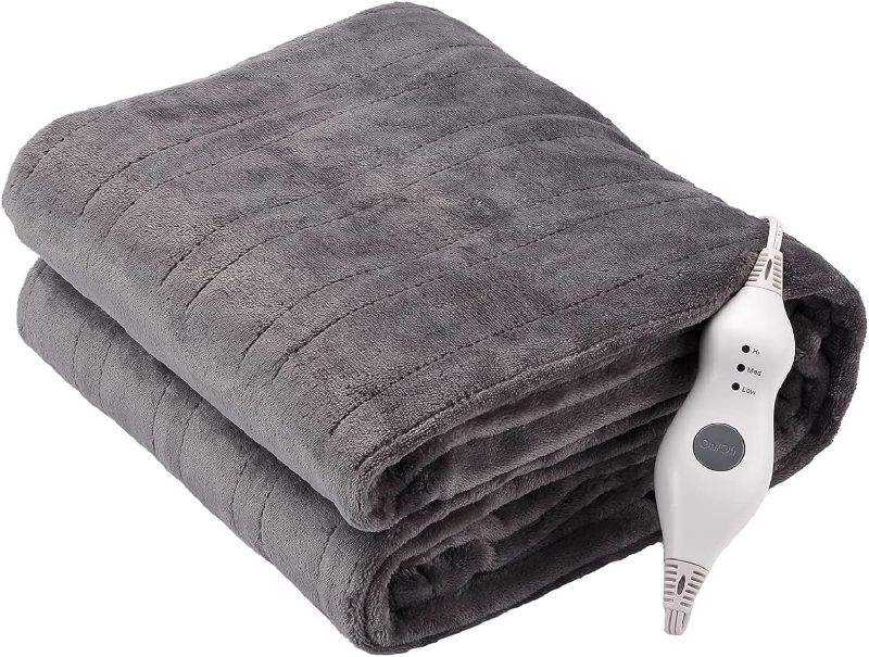 Photo 1 of 
Electric Heated Blanket Throw, Super Cozy Soft 2-Layer Flannel 50" x 60" Heated Throw with 3 Fast Heating Levels & 4 Hours Auto Off, Machine Washable, ETL&FCC Certified, Home Office Use,Grey