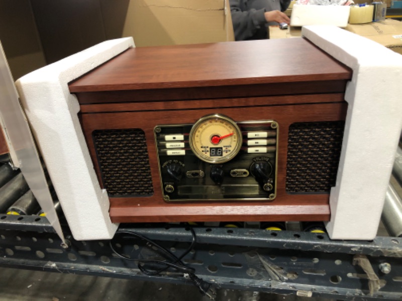 Photo 1 of Victrola Nostalgic 6-in-1 Bluetooth Record Player & Multimedia Center with Built-in Speakers - 3-Speed Turntable, CD & Cassette Player, FM Radio | Wireless Music Streaming | Mahogany Mahogany Entertainment Center