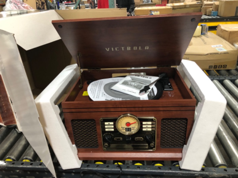 Photo 1 of Victrola Nostalgic 6-in-1 Bluetooth Record Player & Multimedia Center with Built-in Speakers - 3-Speed Turntable, CD & Cassette Player, FM Radio | Wireless Music Streaming | Mahogany Mahogany Entertainment Center
