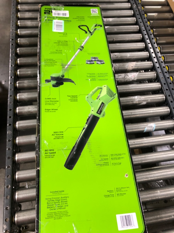 Photo 1 of Greenworks 24V 12-Inch Cordless String Trimmer/Edger and Leaf Blower Combo Kit + 3 Bonus Spools, 2.0Ah Battery and Charger Included NEW 12" Trimmer + Blower + Spools (2.0Ah)