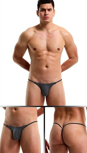 Photo 1 of [Size XL]- Gray Malowinda  Men's Ice Silk Thong Low Rise Bikini Briefs Underwear