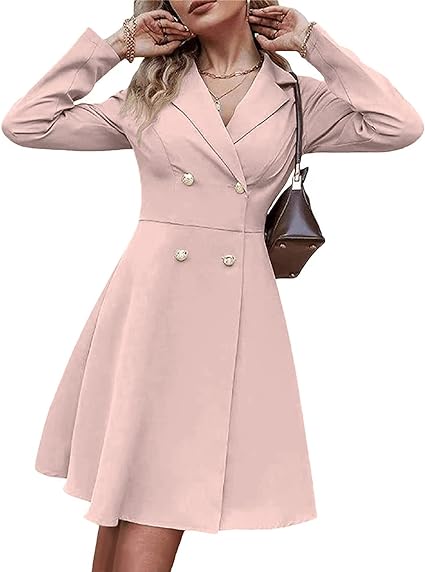 Photo 1 of [Size L] Lanliun Oversized Long Sleeve Luxe Button Down Blazer Dress for Women Casual Work Office Events Midi Dress- Pink