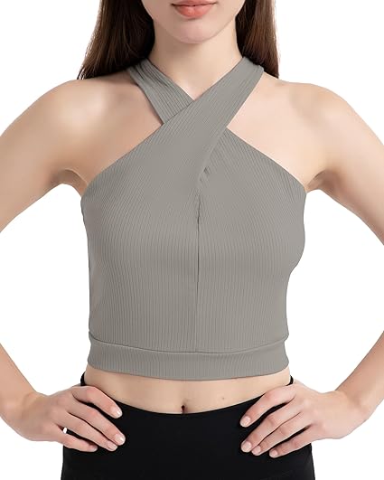 Photo 1 of [Size M] CNJUYEE Women's Ribbed Tank Top Slim-Fit Crop Workout Tops