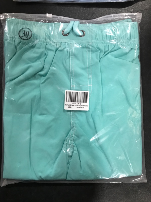 Photo 2 of [Size 30] redturkey Men's Swim Trunks Quick Dry Beach Shorts with Side Pockets Swimwear Board Shorts Bathing Suits for Men- Seafoam Green