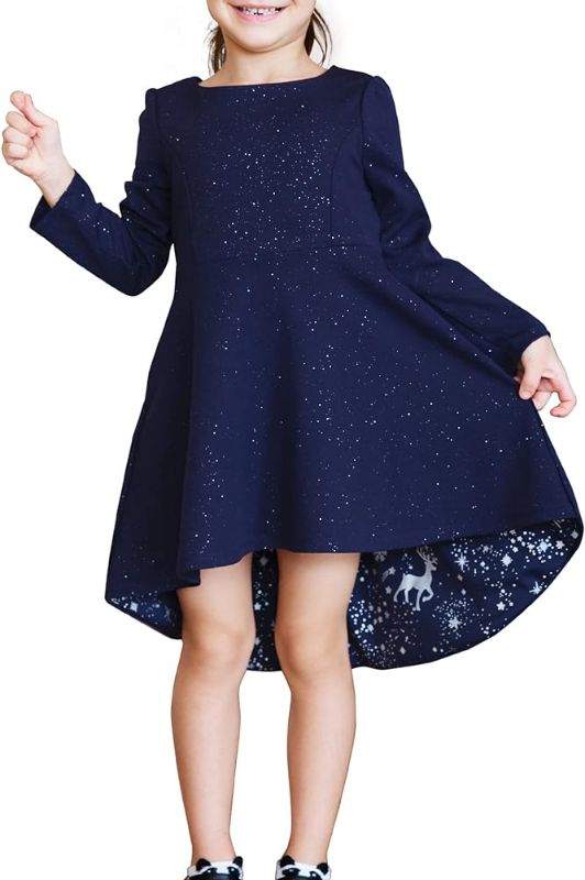 Photo 1 of [Size 6y- Color Red] Topophilia Girls Long Sleeve Casual Sparkle Dress Toddler A-line High Low Party Dresses with Pockets- Red