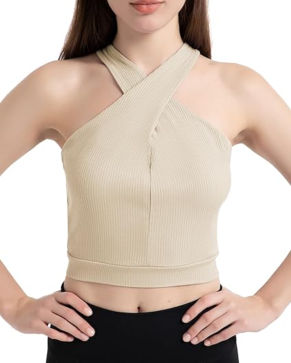 Photo 1 of [Size M] CNJUYEE Women's Ribbed Tank Top Slim-Fit Crop Workout Tops