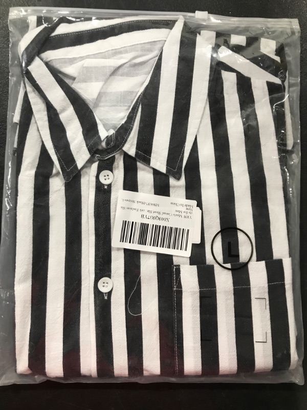 Photo 1 of [Size L] YRW Men's Casual Short Sleeve Button Down Striped Shirt Regular Fit Beach Yoga Work Fashion Shirts for Men 