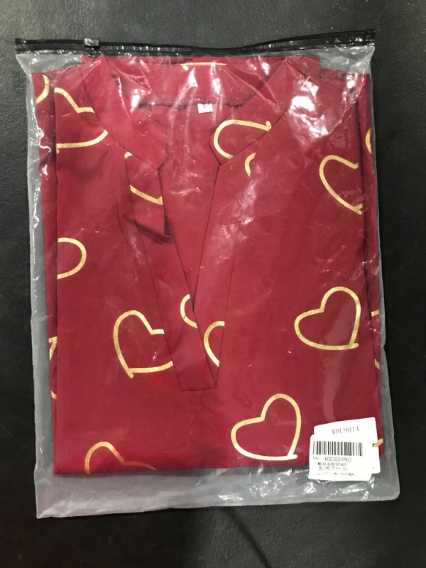 Photo 1 of [Size S] FAPPAREL Women's Casual 2023 Blouses for Women Summer Blouse Flowy Shirt Tunic Tops Outfits- Red and Gold Hearts