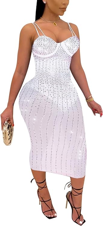 Photo 1 of [Size 3XL] Lrady Women Sexy Hot Drilling Bodycon Dresses Glitter Sequin Elegant Dress Party Club Night Dress