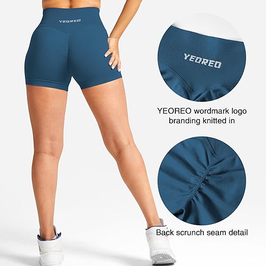Photo 1 of [Size M] YEOREO Scrunch Butt Workout Shorts Women 3.5" Seamless V Cross Waist Sport Gym Amplify Shorts?4.5" Inseam?Peacock Blue