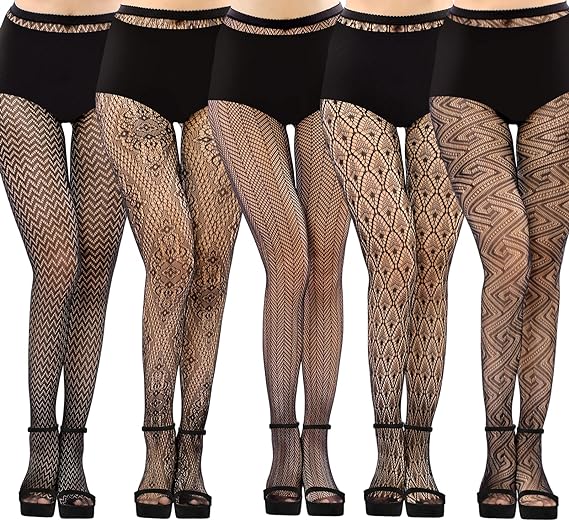 Photo 1 of Amandir 4-5 Pairs Fishnet Stockings Womens Lace Mesh Patterned Fishnet Leggings Tights Net Pantyhose