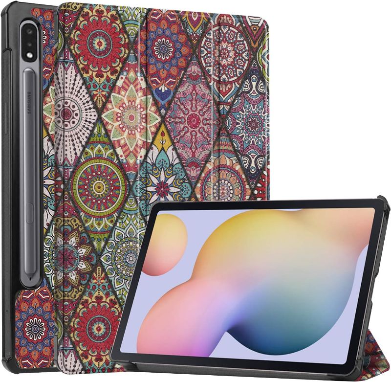 Photo 1 of GWYLH Vegan Leather Case for Galaxy Tab S8 / S7, Light Weight Slim Tri-Fold Case Magnetic Cover Stand Auto Wake/Sleep Cover for Galaxy Tab S8 SM-X700 / SM-X706 S7 SM-T870 SM-T875 SM-T876B Mandala 