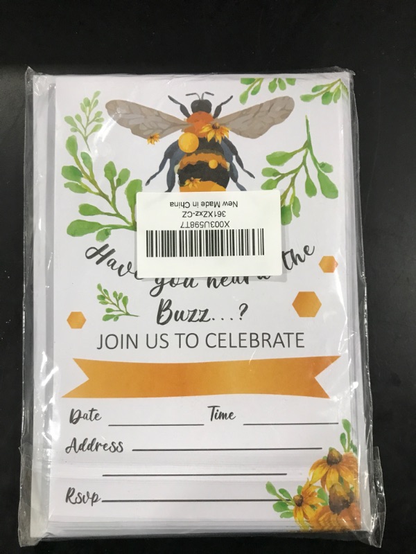 Photo 2 of WERNNSAI Bee Themed Party Supplies - 20 Sets Bee Party Invitation with Envelopes for Kids Girls Birthday Baby Shower Double-sided Printed Fill in Blank Bumblebee Invite Cards