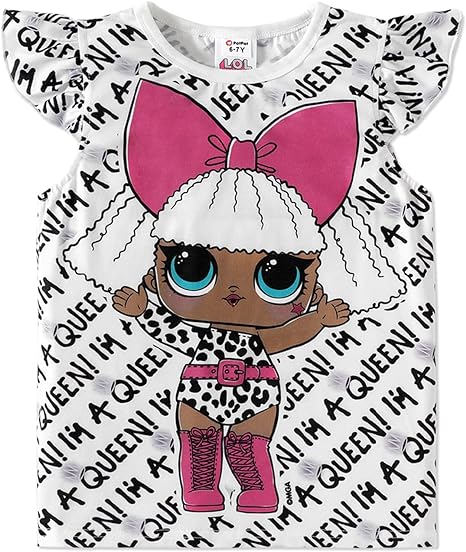 Photo 1 of [Size 6-7] L.O.L. Surprise! Kid Girl Characters Letter Print Flutter-Sleeve Tee 