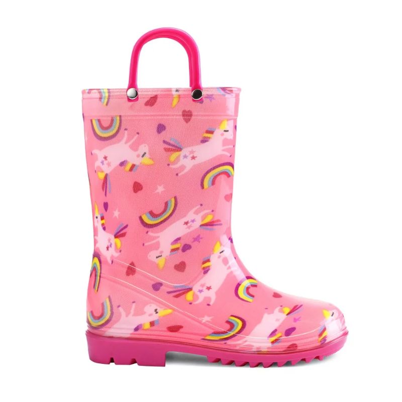 Photo 1 of [Size Big Kids 10] Kids Pink Rainbow Rain Boots