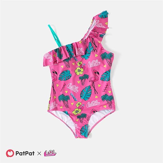 Photo 1 of [Size Mommy Medium] L.O.L. Surprise! Mommy and Me Swimsuit Allover Print One Shoulder Ruffled Family Matching One Piece Swimsuit