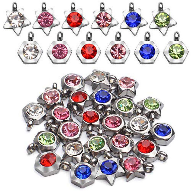 Photo 1 of 24pcs Jewelry Crystal Charms Rhinestone Star Hexagon Charm Pendants DIY Beads Pendants with Rings for DIY Jewelry Necklace Bracelet Earring Making Supplies,6 Colors