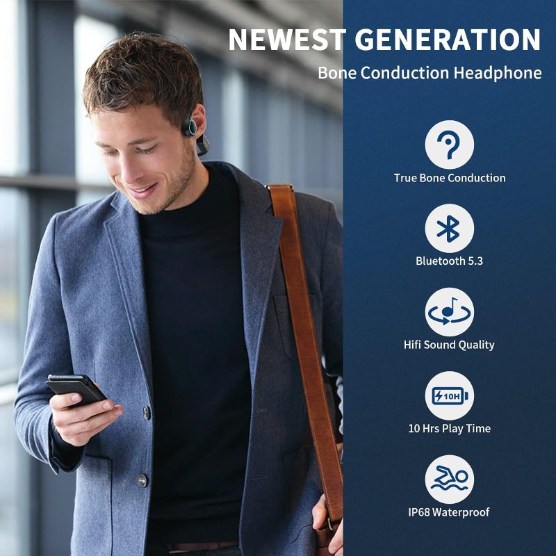 Photo 1 of FOVURTE Bone Conduction Headphones,IP68 Waterproof Headphones Bluetooth 5.3 Wireless Headset with Mic,Open Ear Headphones MP3 with 32G Memory for Swimming Running Workout Sports
