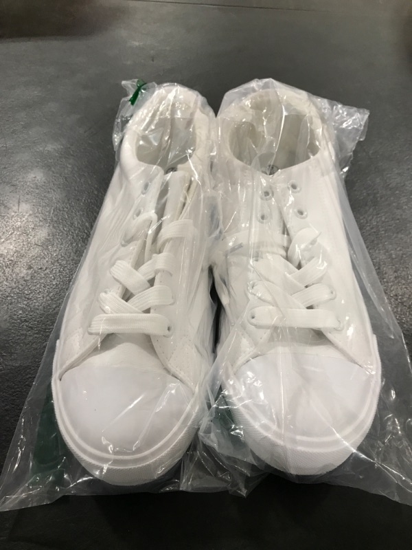 Photo 2 of [Size 11] Eydram Women's Synthetic Leather White Tennis Shoes,Lace up White Sneakers,Low Top Fashion Shoes(Soft and Non Slip) 11 White