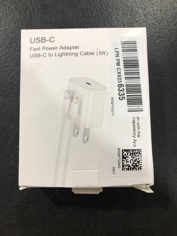 Photo 2 of [Apple MFI Certified] iPhone Charger Apple Block USB C Fast Wall Plug with 6ft USB C to Lightning Cable for iPhone13/14/14 plus/12/pro/pro max/11/Air pods pro/iPad air 3/min4 (White, 1 Pack) White 1 PACK